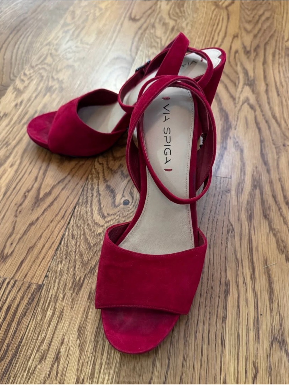 Via Spiga Fuchsia Suede Open-Toe Ankle-Strap Heels